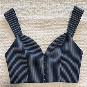 Alice + Olivia Navy and White Striped Crop Top